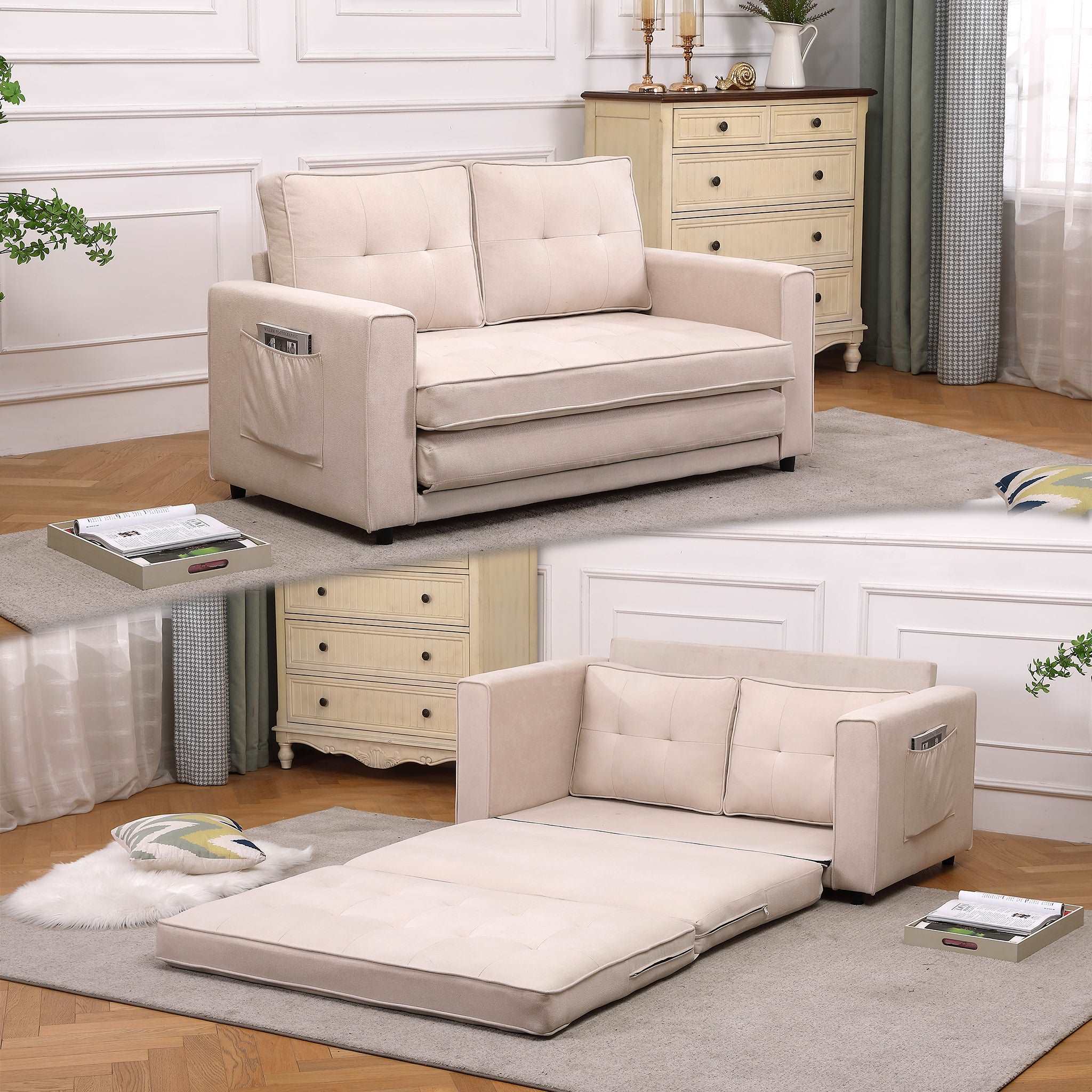 Bellemave 3-in-1 Upholstered Futon Sofa Convertible Floor Sofa bed,Foldable Tufted Loveseat