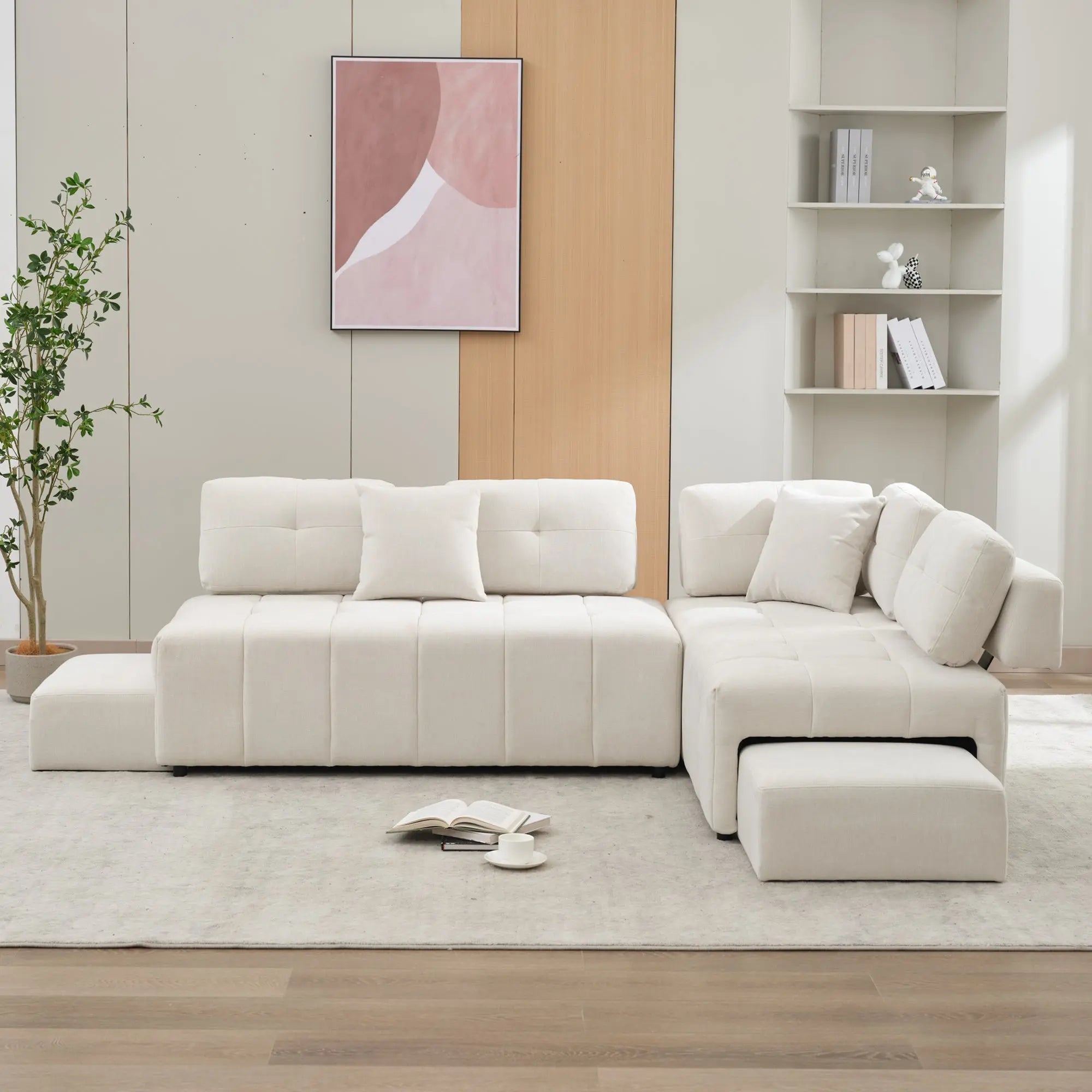 Bellemave® 91.73" L-shaped Sectional Sofa Couch with 2 Stools and 2 Lumbar Pillows Bellemave®