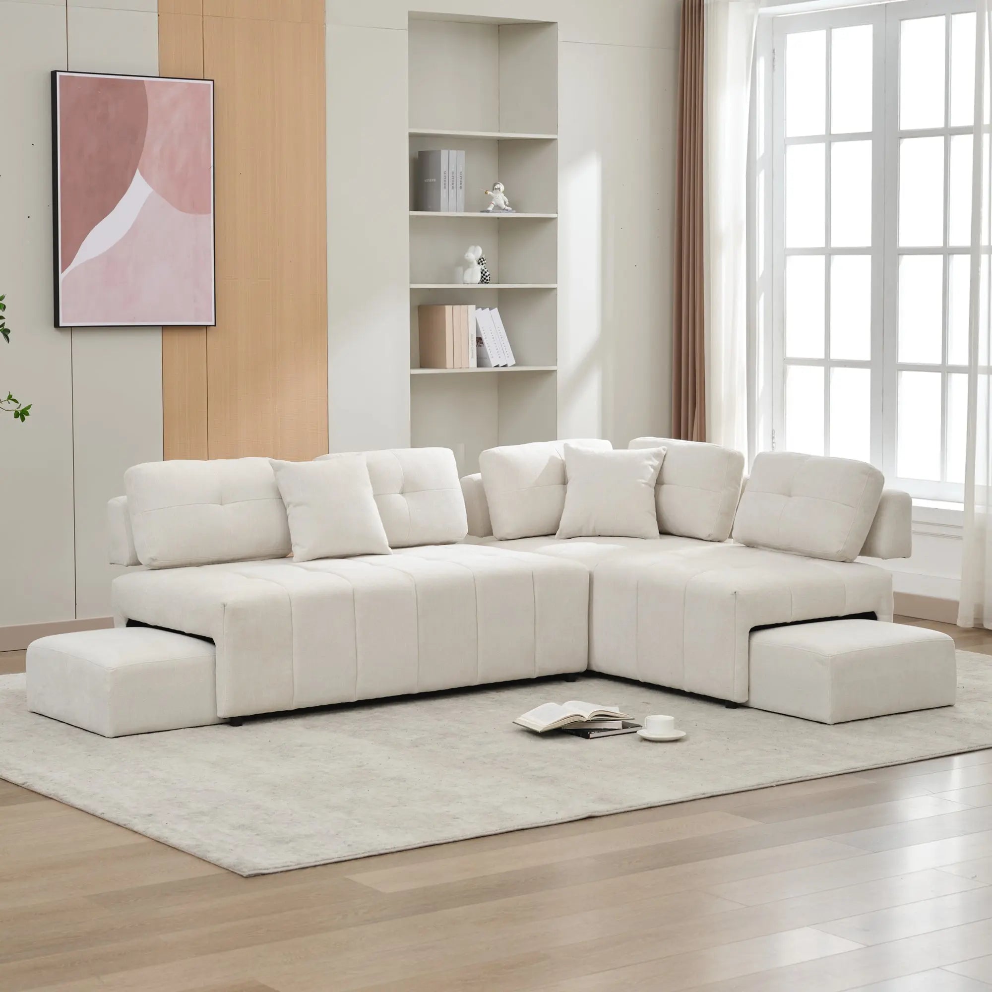 Bellemave® 91.73" L-shaped Sectional Sofa Couch with 2 Stools and 2 Lumbar Pillows Bellemave®