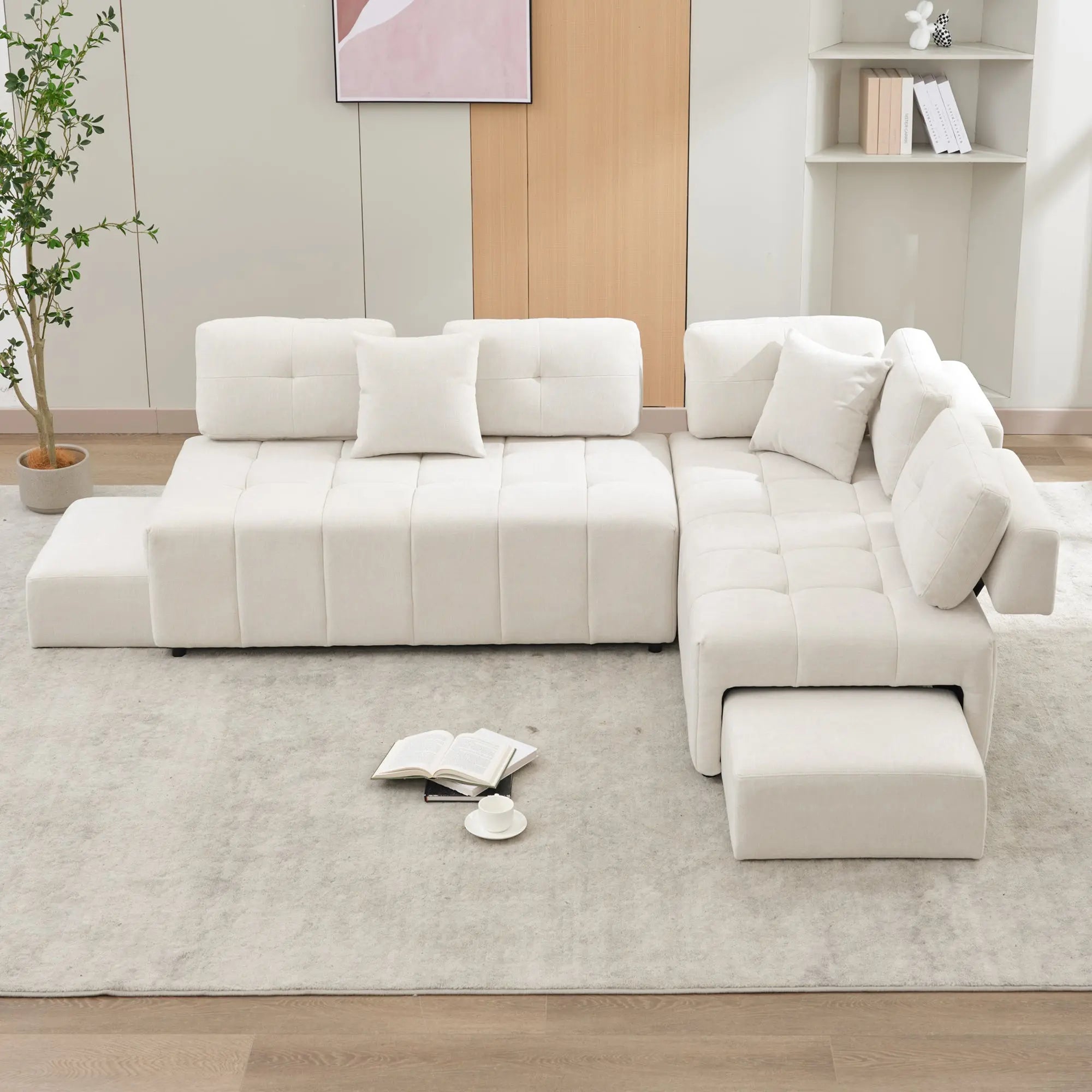 Bellemave® 91.73" L-shaped Sectional Sofa Couch with 2 Stools and 2 Lumbar Pillows Bellemave®