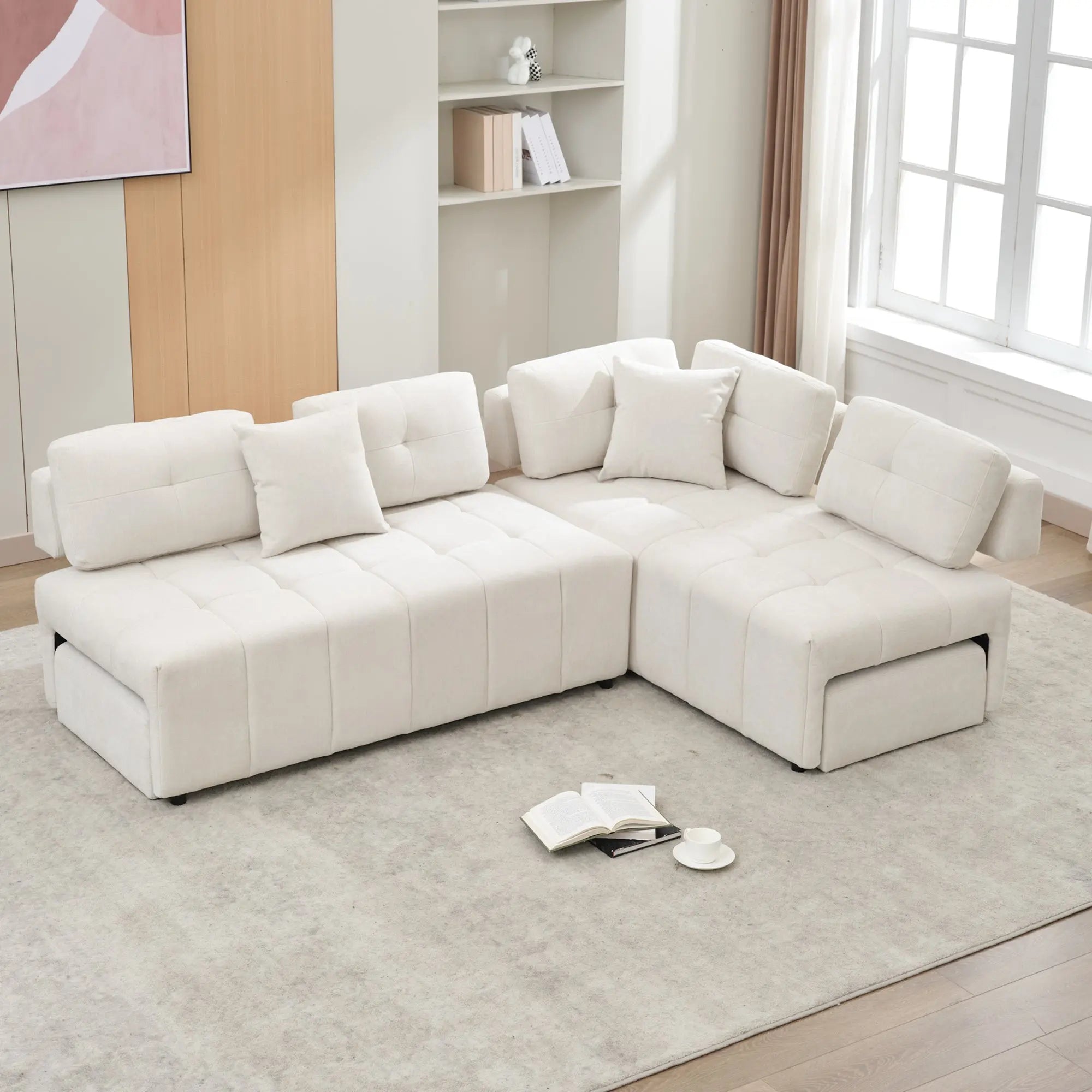 Bellemave® 91.73" L-shaped Sectional Sofa Couch with 2 Stools and 2 Lumbar Pillows Bellemave®