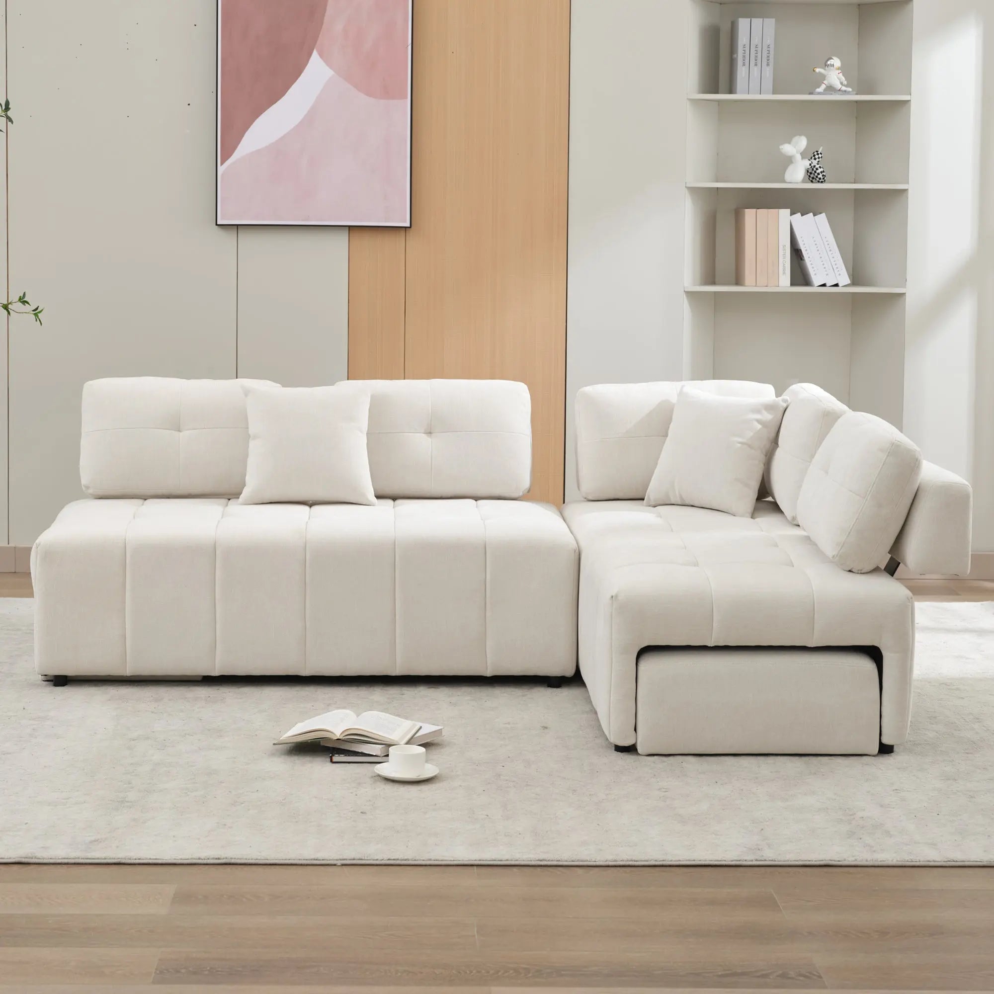 Bellemave® 91.73" L-shaped Sectional Sofa Couch with 2 Stools and 2 Lumbar Pillows Bellemave®