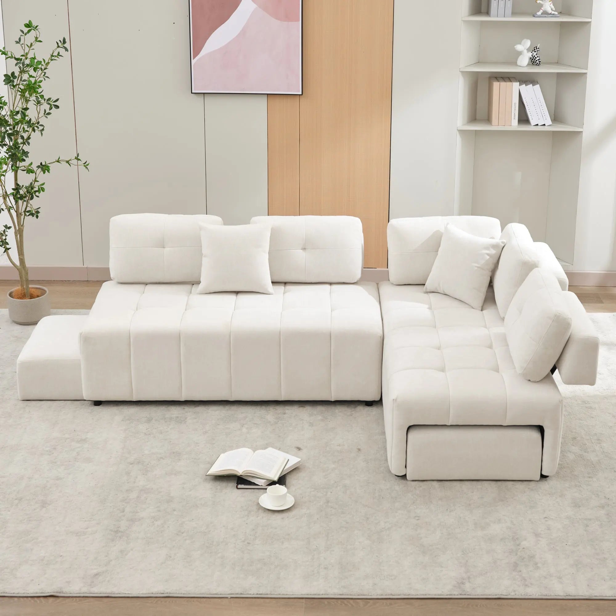 Bellemave® 91.73" L-shaped Sectional Sofa Couch with 2 Stools and 2 Lumbar Pillows Bellemave®