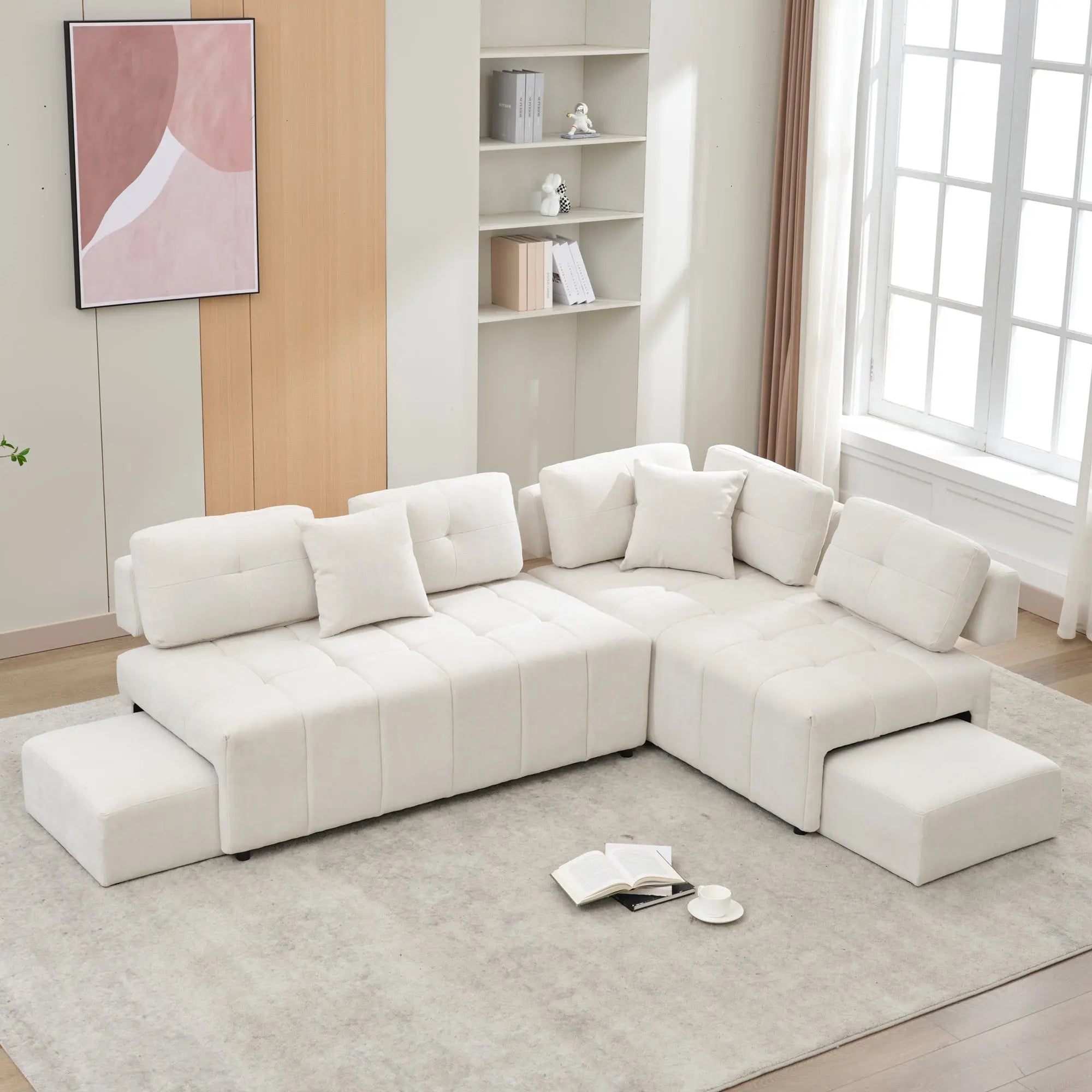 Bellemave® 91.73" L-shaped Sectional Sofa Couch with 2 Stools and 2 Lumbar Pillows Bellemave®