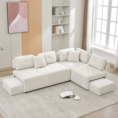 Bellemave® 91.73" L-shaped Sectional Sofa Couch with 2 Stools and 2 Lumbar Pillows Bellemave®