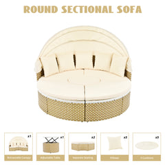 Bellemave® Round Outdoor Sectional Sofa Set with Retractable Canopy, Separate Seating and Removable Cushion Bellemave®