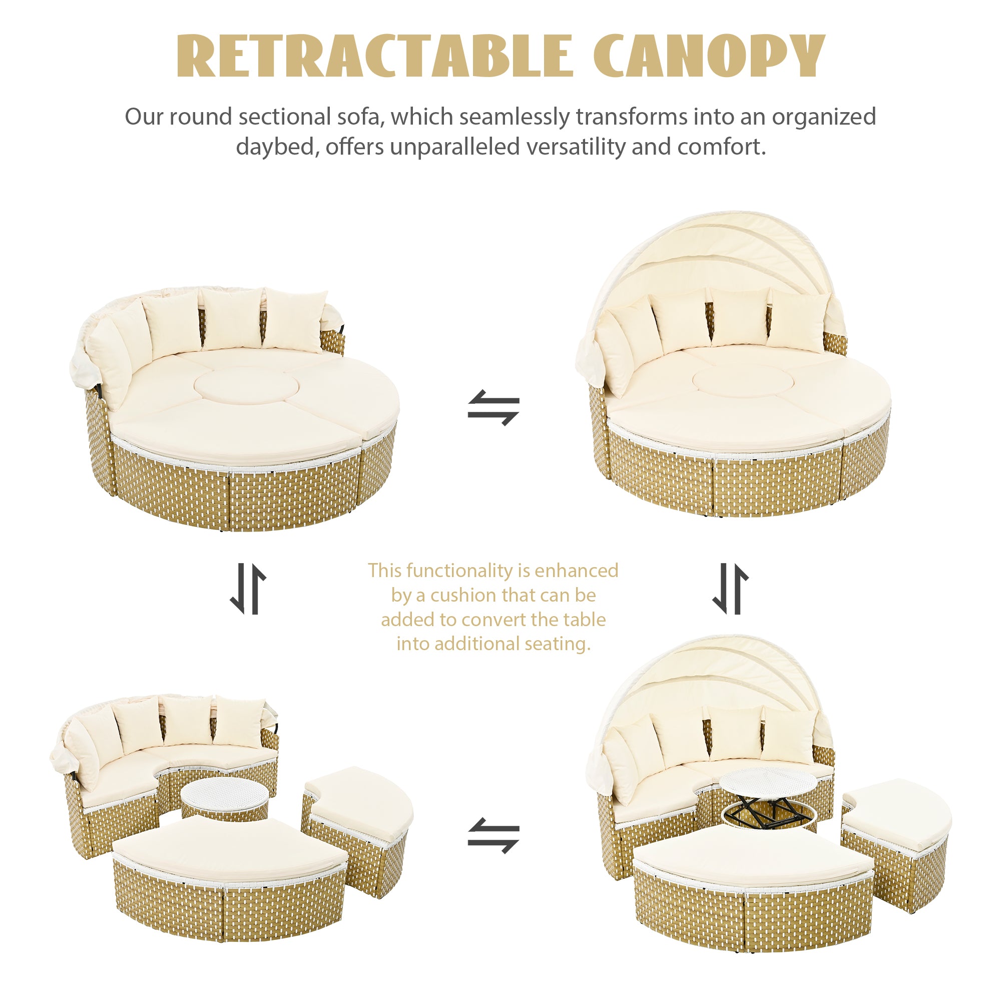 Bellemave® Round Outdoor Sectional Sofa Set with Retractable Canopy, Separate Seating and Removable Cushion Bellemave®