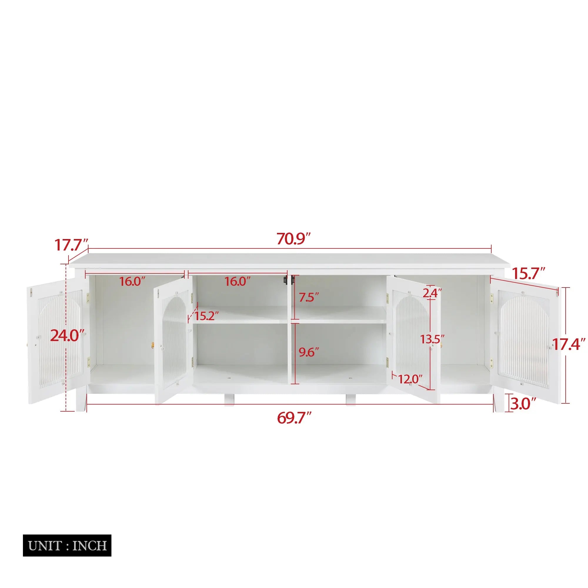 Bellemave 71" chstylish TV Cabinet Entertainment Center TV Stand Solid Wood Frame,ChangHong Glass Door,Metal Handle Bellemave