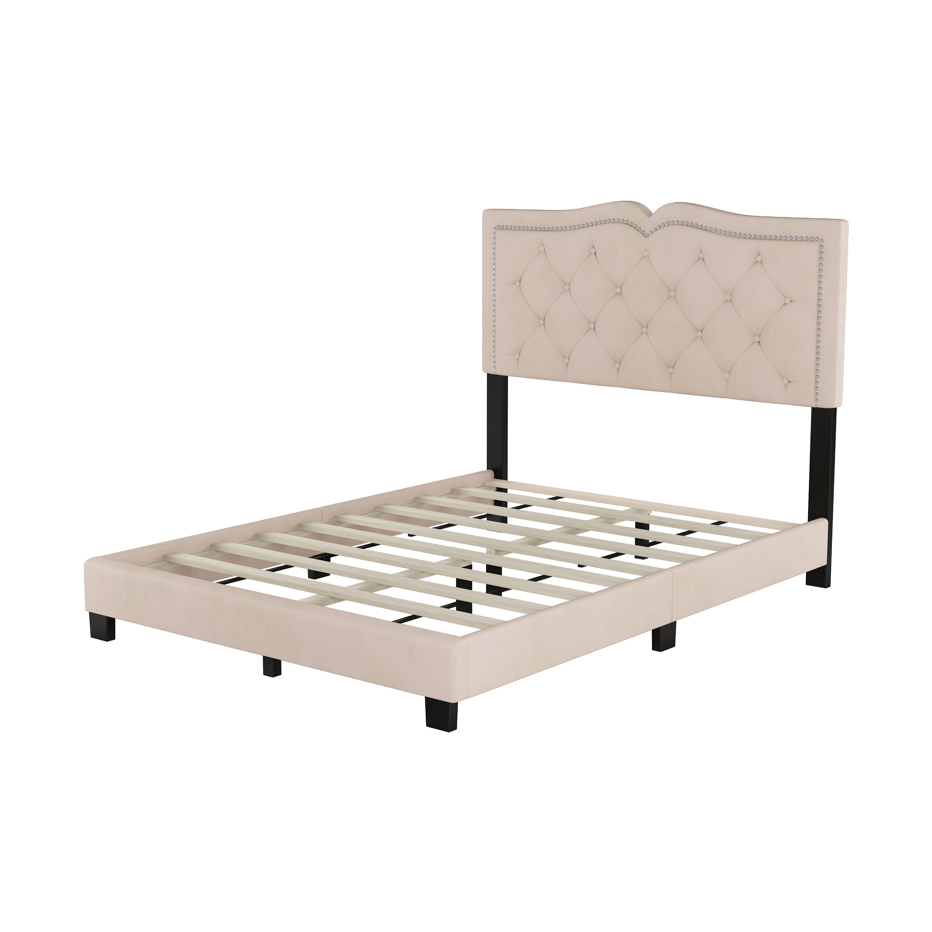 Bellemave® Velvet Upholstered Platform Bed with Tufted Headboard and Rivet Design Bellemave®