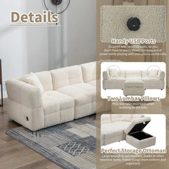 Bellemave® 87.7" Cozy Teddy Fleece Fabric Sectional Sofa Couch with Two USB Ports a Movable Storage Ottoman and Two Lumbar Pillows Bellemave®