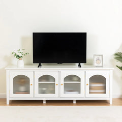 Bellemave 71" chstylish TV Cabinet Entertainment Center TV Stand Solid Wood Frame,ChangHong Glass Door,Metal Handle Bellemave