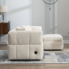 Bellemave® 87.7" Cozy Teddy Fleece Fabric Sectional Sofa Couch with Two USB Ports a Movable Storage Ottoman and Two Lumbar Pillows Bellemave®