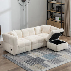 Bellemave® 87.7" Cozy Teddy Fleece Fabric Sectional Sofa Couch with Two USB Ports a Movable Storage Ottoman and Two Lumbar Pillows Bellemave®