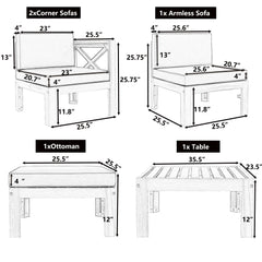 Bellemave® Outdoor Backyard Patio Wood 5-Piece Sectional Sofa Seating Group Set with Cushions Bellemave®