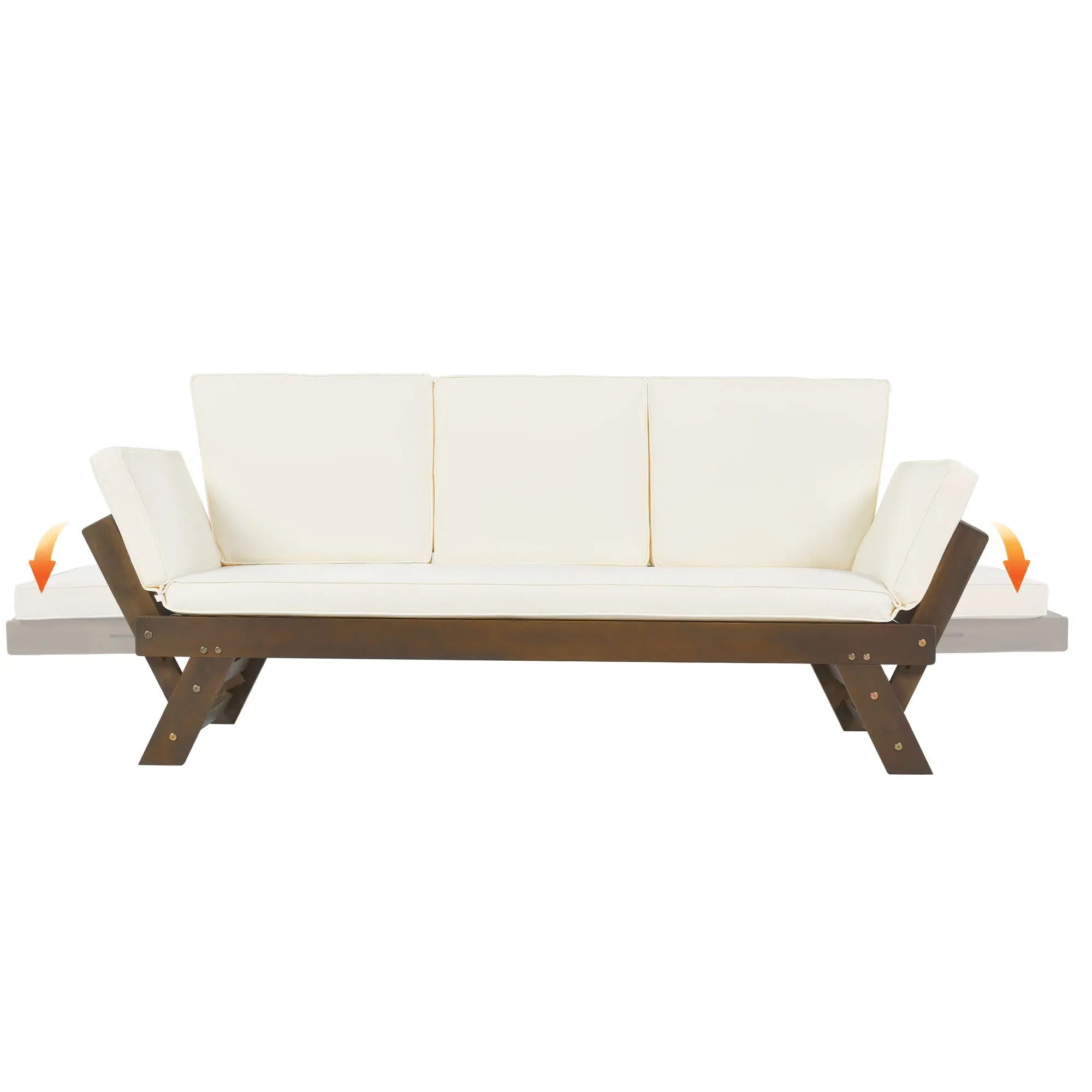 Bellemave® Outdoor Adjustable Patio Wooden Daybed Sofa Chaise Lounge with Cushions Bellemave®