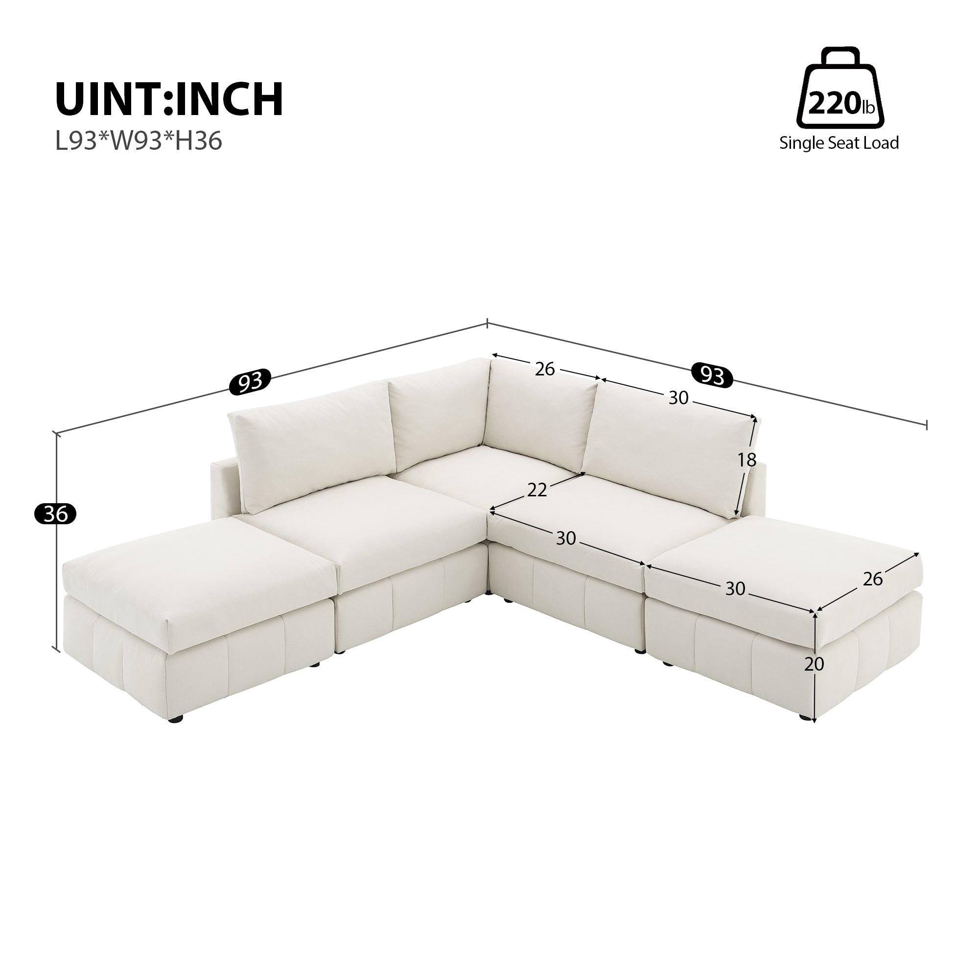 Bellemave® 93" L-Shaped Modern Sectional Sofa with Vertical Stripes with Convertible Ottomans Bellemave