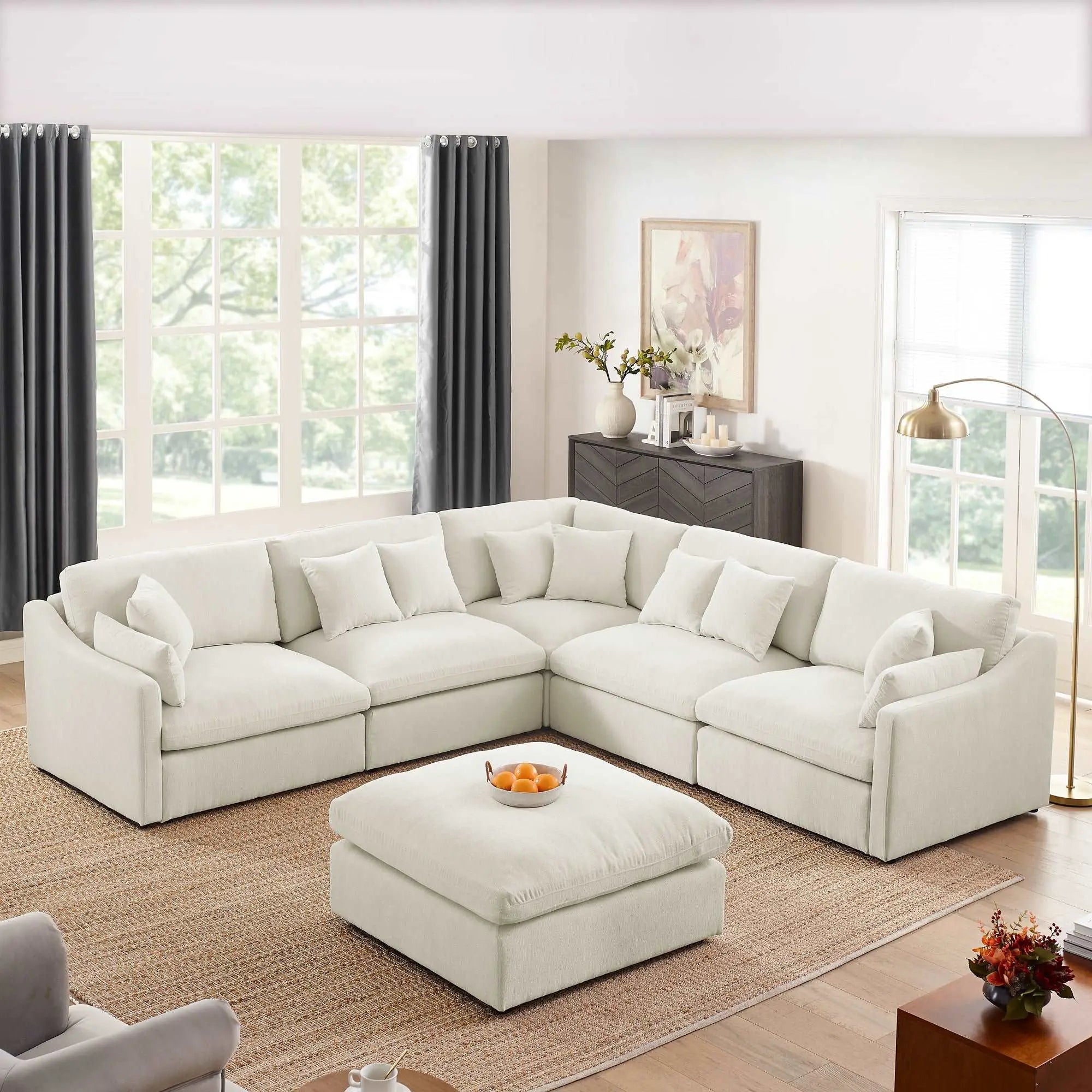 Bellemave 119" L-Shaped Sectional Sofa with Ottoman,10 Pillows, Oversized Upholstered Couch w/Removable Down-Filled Seat Cushion