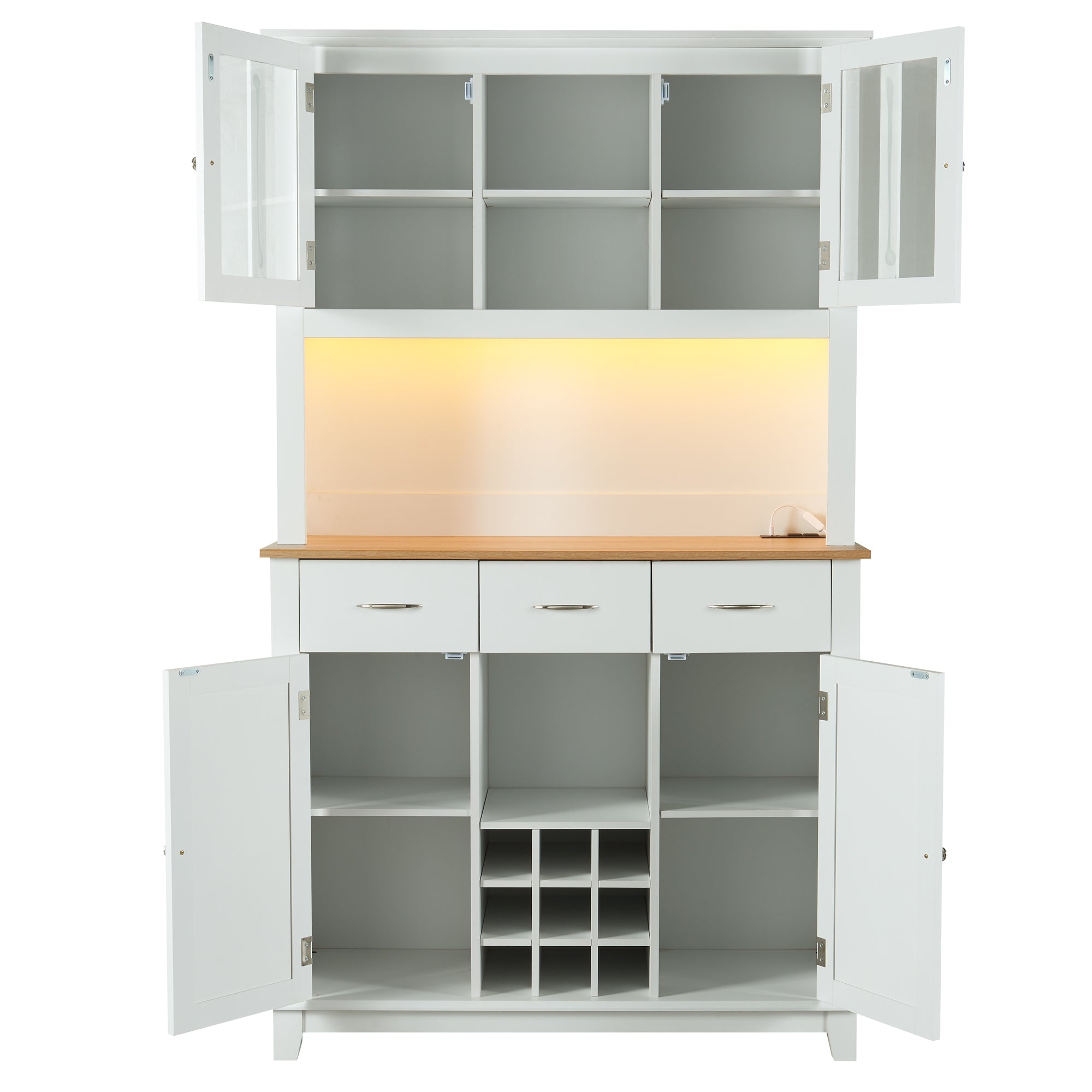 Bellemave Coffee Bar Cabinet with LED Lights and Outlet ,3 Drawers Bellemave