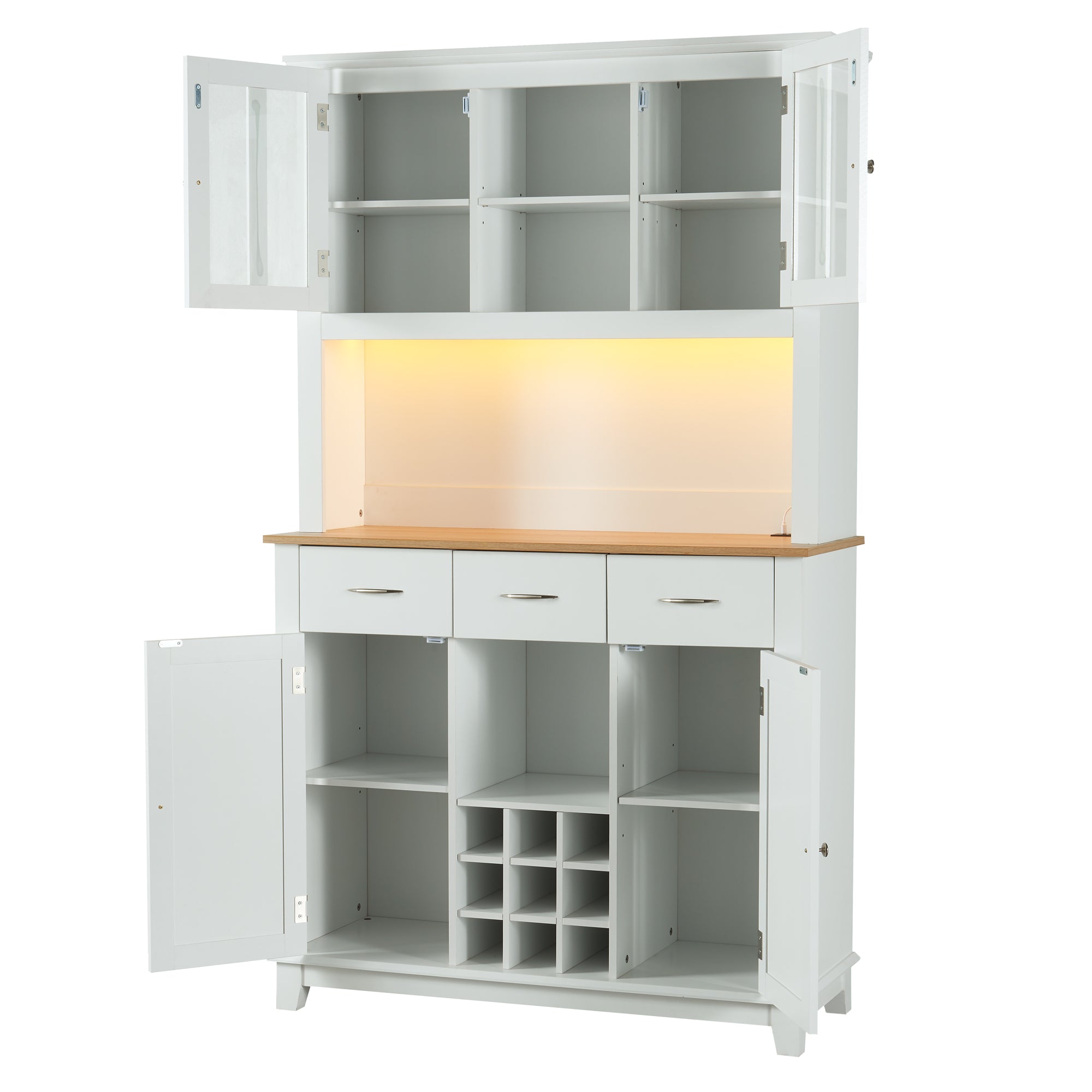Bellemave Coffee Bar Cabinet with LED Lights and Outlet ,3 Drawers Bellemave