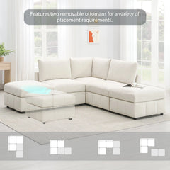 Bellemave® 93" L-Shaped Modern Sectional Sofa with Vertical Stripes with Convertible Ottomans Bellemave