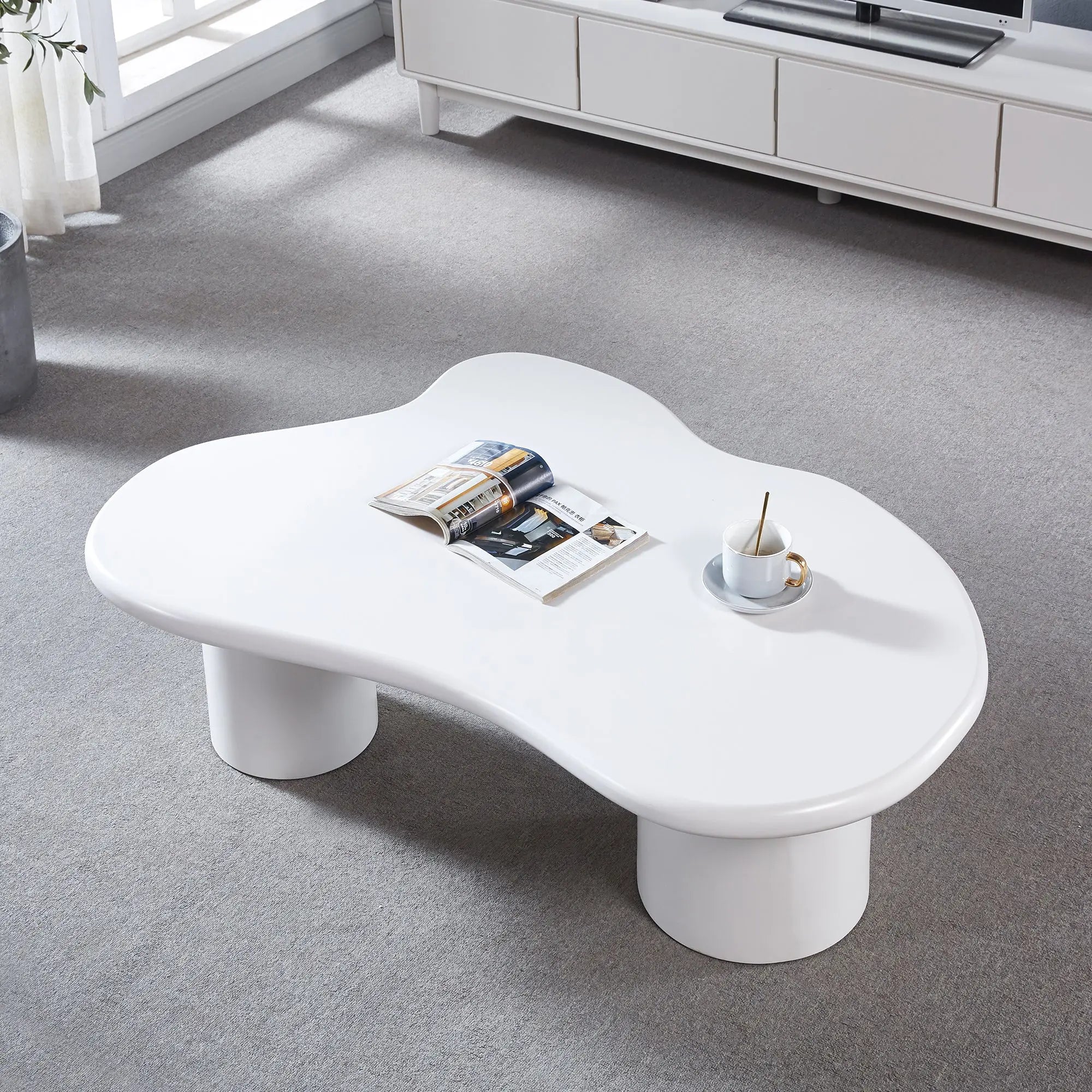 Bellemave® Modern Style Coffee Table with Unique Desktop Design and Elegant White Paint Bellemave®