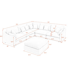 Bellemave 119" L-Shaped Sectional Sofa with Ottoman,10 Pillows, Oversized Upholstered Couch w/Removable Down-Filled Seat Cushion