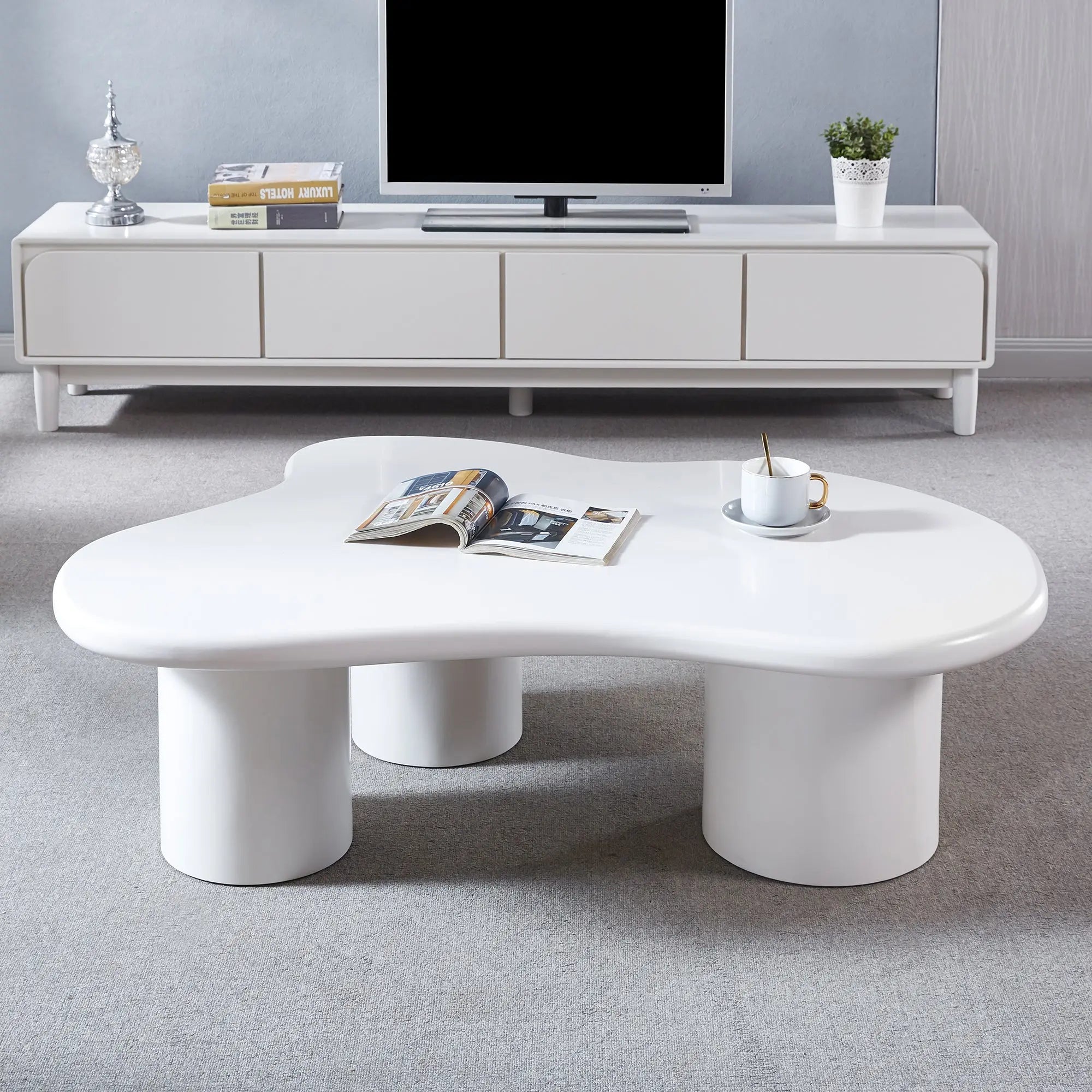 Bellemave® Modern Style Coffee Table with Unique Desktop Design and Elegant White Paint Bellemave®