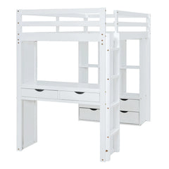 Bellemave® Loft Bed with large shelves, writing desk and LED Light Bellemave®