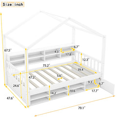 Bellemave® Wooden House Bed with Shelves and a Mini-cabinet Bellemave®