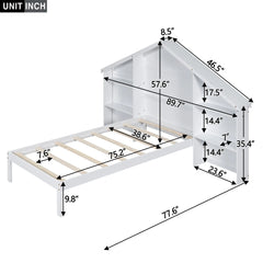 Bellemave® Wood Platform Bed with House-shaped Storage Headboard and Built-in LED Bellemave®