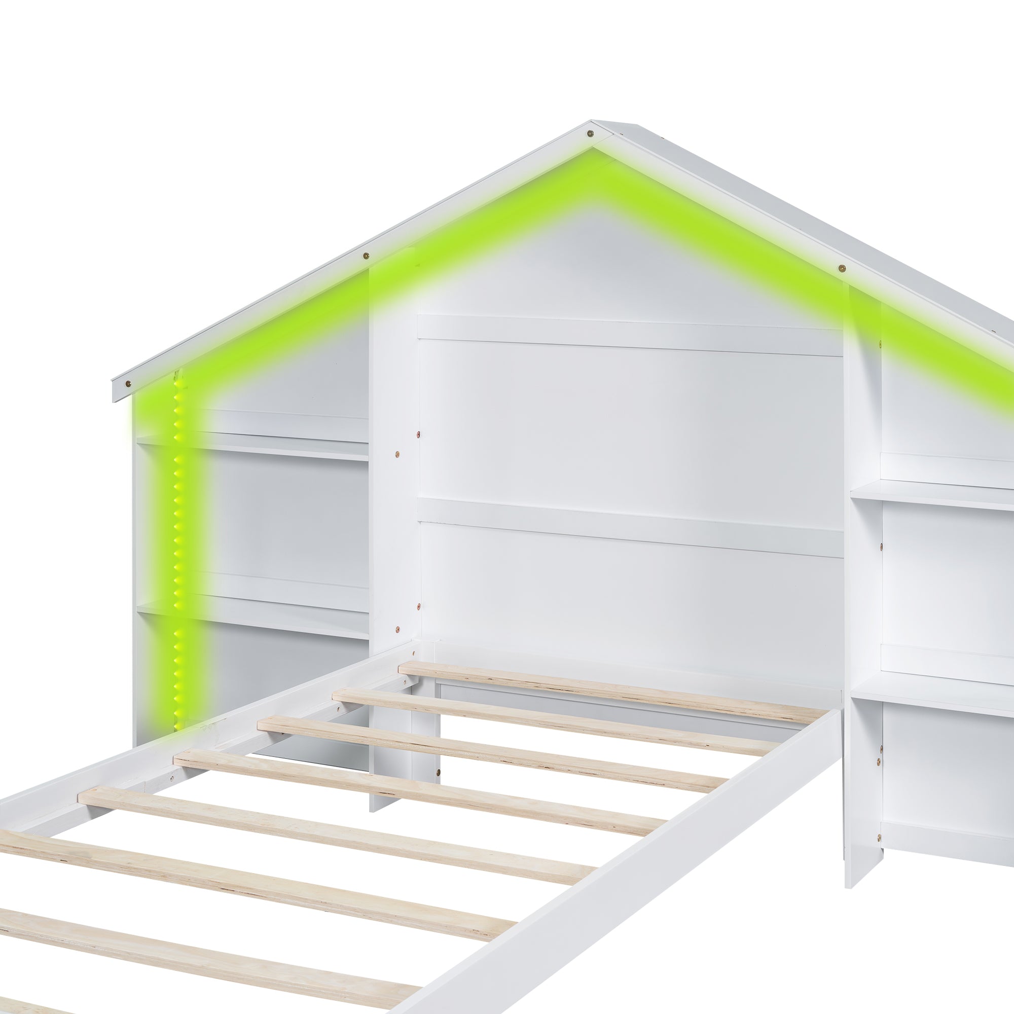 Bellemave® Wood Platform Bed with House-shaped Storage Headboard and Built-in LED Bellemave®