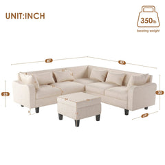 Bellemave® 87" L-Shape Modern Sectional Sofa with Coffee Table,Storage Ottoman and Unique Armrests Bellemave