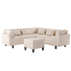 Bellemave® 87" L-Shape Modern Sectional Sofa with Coffee Table,Storage Ottoman and Unique Armrests Bellemave