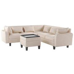 Bellemave® 87" L-Shape Modern Sectional Sofa with Coffee Table,Storage Ottoman and Unique Armrests Bellemave