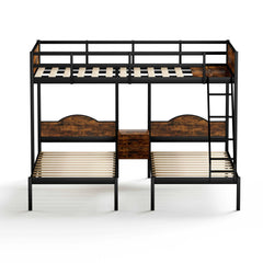 Bellemave Full Over Twin & Twin Metal Triple Bunk Bed With Nightstand and Guardrails