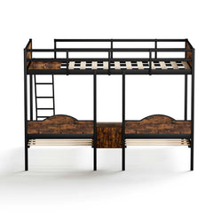 Bellemave Full Over Twin & Twin Metal Triple Bunk Bed With Nightstand and Guardrails