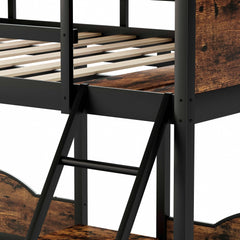 Bellemave Full Over Twin & Twin Metal Triple Bunk Bed With Nightstand and Guardrails