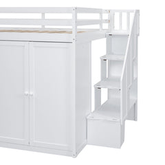 Bellemave® Full Size Loft Bed with Stairs and Storage Bellemave®