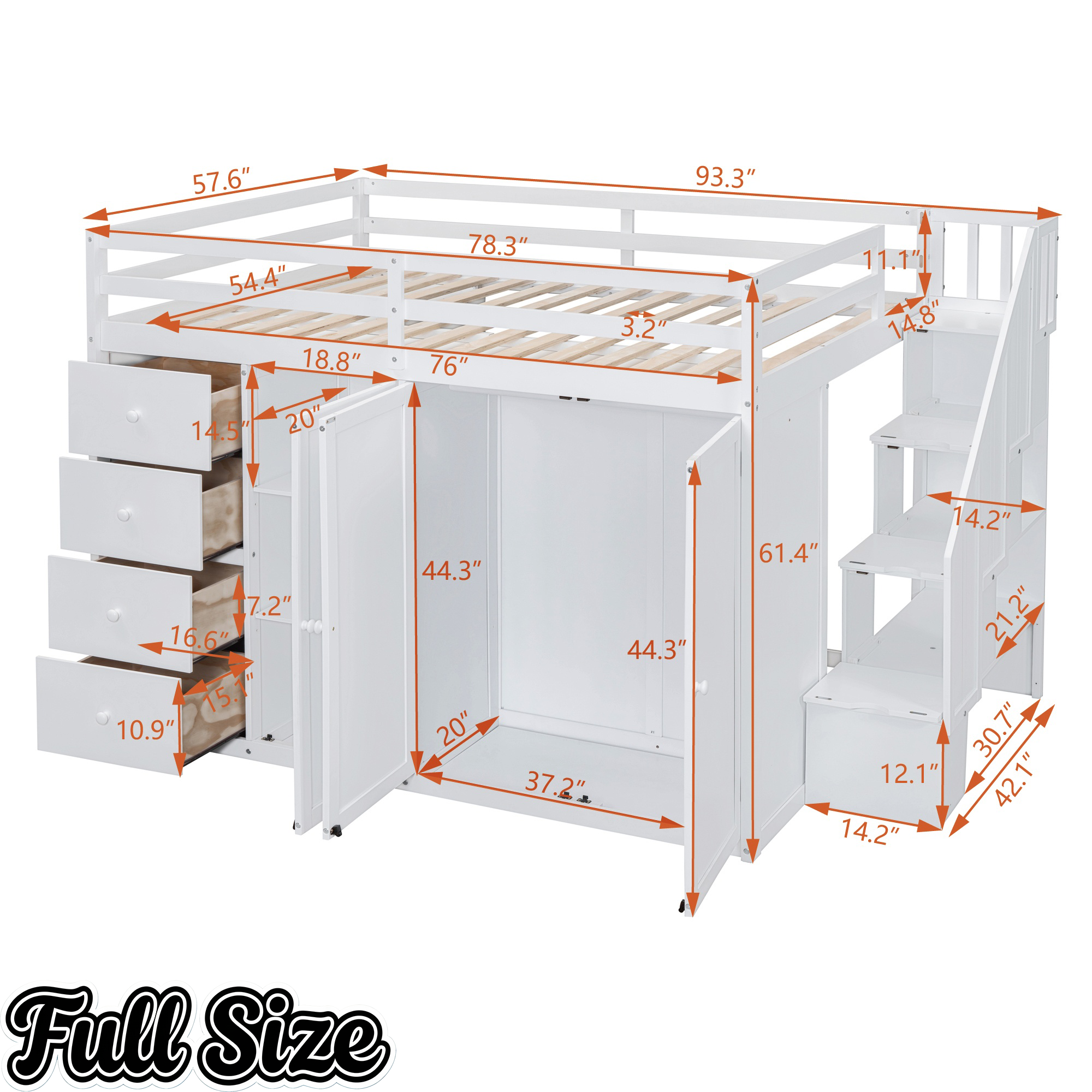 Bellemave® Full Size Loft Bed with Stairs and Storage Bellemave®
