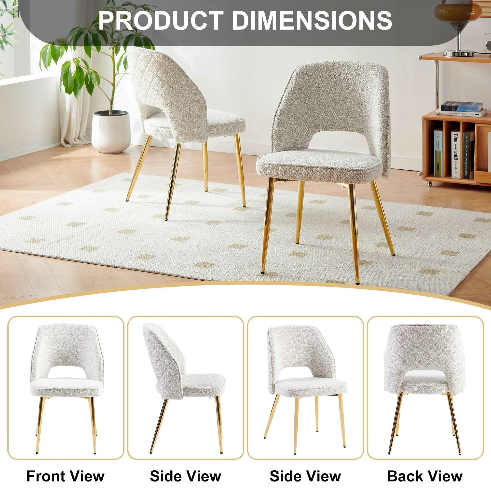 Bellemave® Boucle Dining Chairs with Metal Legs and Hollow Back Upholstered Dining Chairs Set of 4