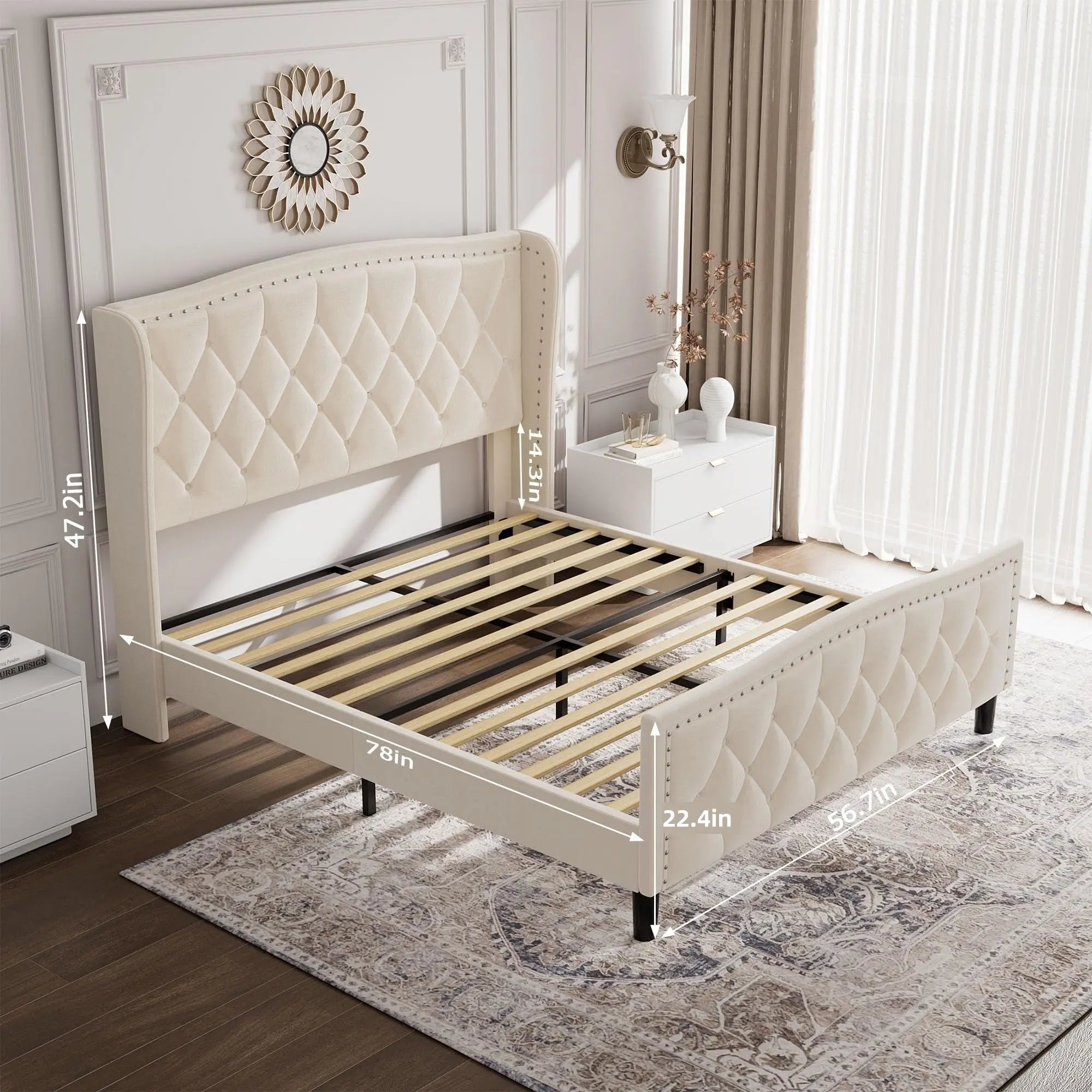 Bellemave® Velvet Upholstered Platform Bed with Wingback Headboard and Wood Slat Support Bellemave®
