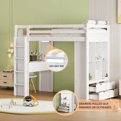 Bellemave® Loft Bed with large shelves, writing desk and LED Light Bellemave®