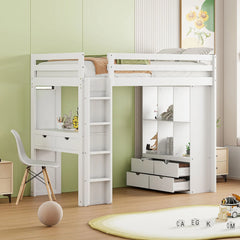 Bellemave® Loft Bed with large shelves, writing desk and LED Light Bellemave®