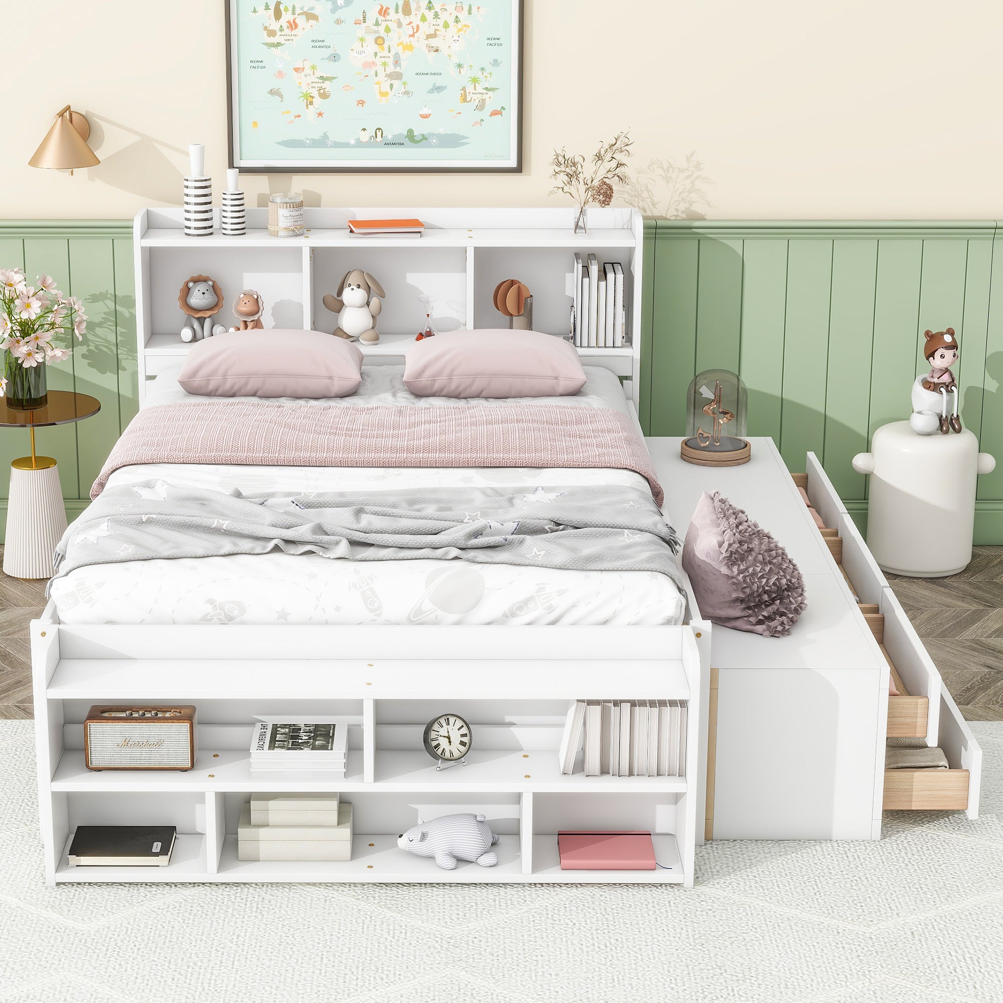Bellemave® Full Size Platform Bed with Bookcase Headboard, Under bed Storage Drawers and Bed End Storage Case Bellemave®
