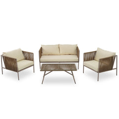 Bellemave® 4-Piece Rope Sofa Set with Thick Cushions and Toughened Glass Table Bellemave