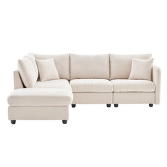 Bellemave® 89" L-Shaped Modern Sectional Sofa with Vertical Stripes,2 Pillows and Convertible Ottoman Bellemave