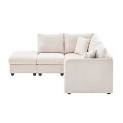 Bellemave® 89" L-Shaped Modern Sectional Sofa with Vertical Stripes,2 Pillows and Convertible Ottoman Bellemave