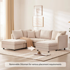 Bellemave® 89" L-Shaped Modern Sectional Sofa with Vertical Stripes,2 Pillows and Convertible Ottoman Bellemave