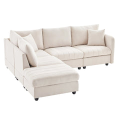 Bellemave® 89" L-Shaped Modern Sectional Sofa with Vertical Stripes,2 Pillows and Convertible Ottoman Bellemave