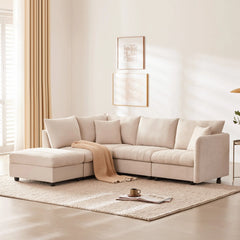 Bellemave® 89" L-Shaped Modern Sectional Sofa with Vertical Stripes,2 Pillows and Convertible Ottoman Bellemave